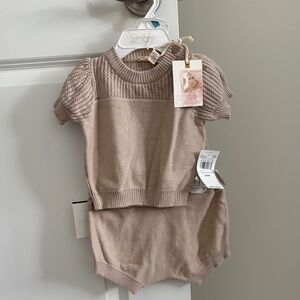 Jessica Simpson Neutral Knit Baby Top and Bloomers - Mushroom
